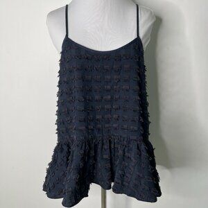 Tibi Women's Black Fringe Ruffle Cami Spaghetti Strap Tank Top Size XS/Small